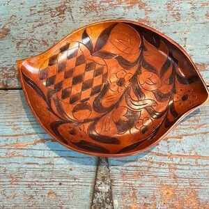 Vintage Folk Art Wooden Tray, Hand Hewn & Decorated from Haiti